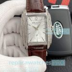 Buy High Quality Copy Patek Philippe Gondolo Diamond Bezel Brown Leather Strap Watch